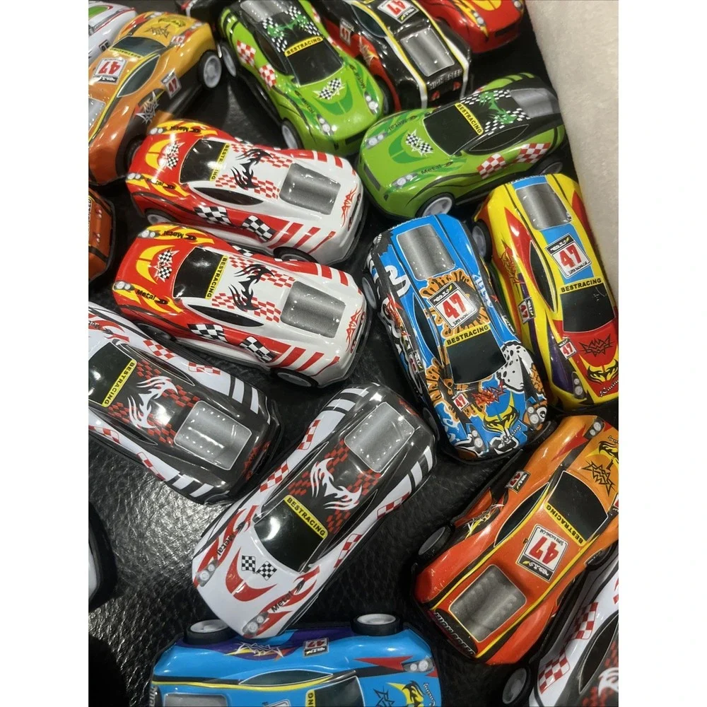 Pull Back Cars Lot of 23 Racing Toy Vehicles Plastic Rubber Wheels Multicolor